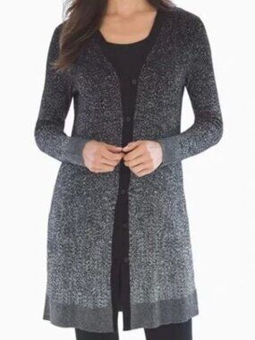 Soma Lurex‎ Duster Black Silver Metallic Long Button Cardigan Size S